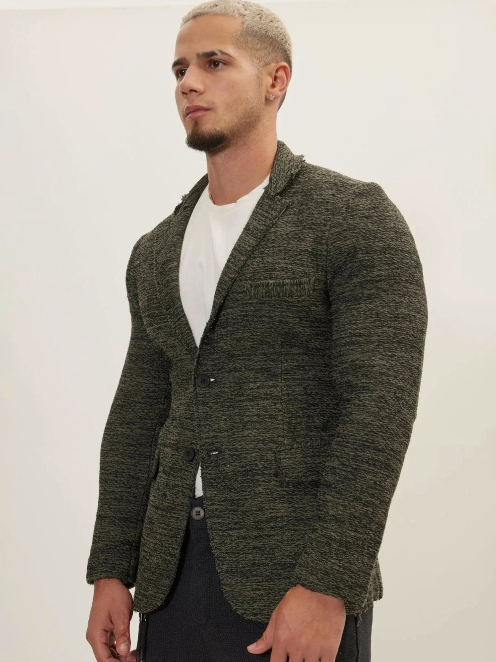 Ron Tomson Black/Green Textured Knit Blazer